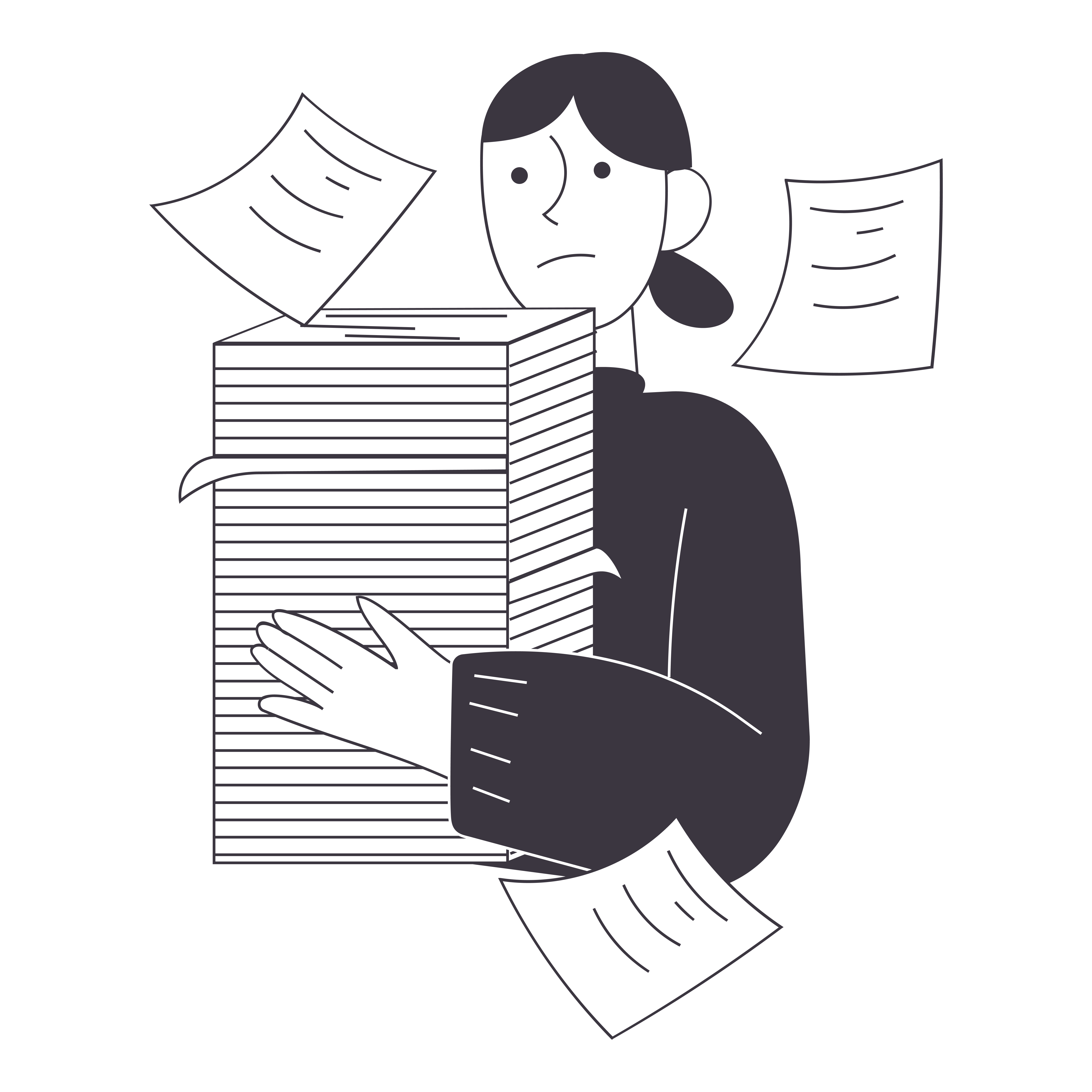Illustration of woman holding many paper files